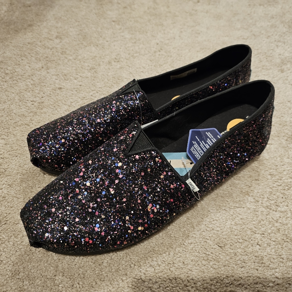 TOMS black glitter Alpargata